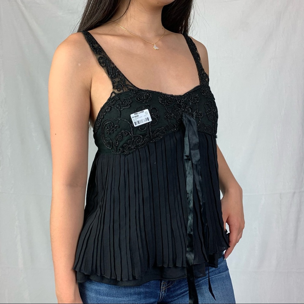 presage medium nwot black mesh crinkle floral camisole - Picture 2 of 8